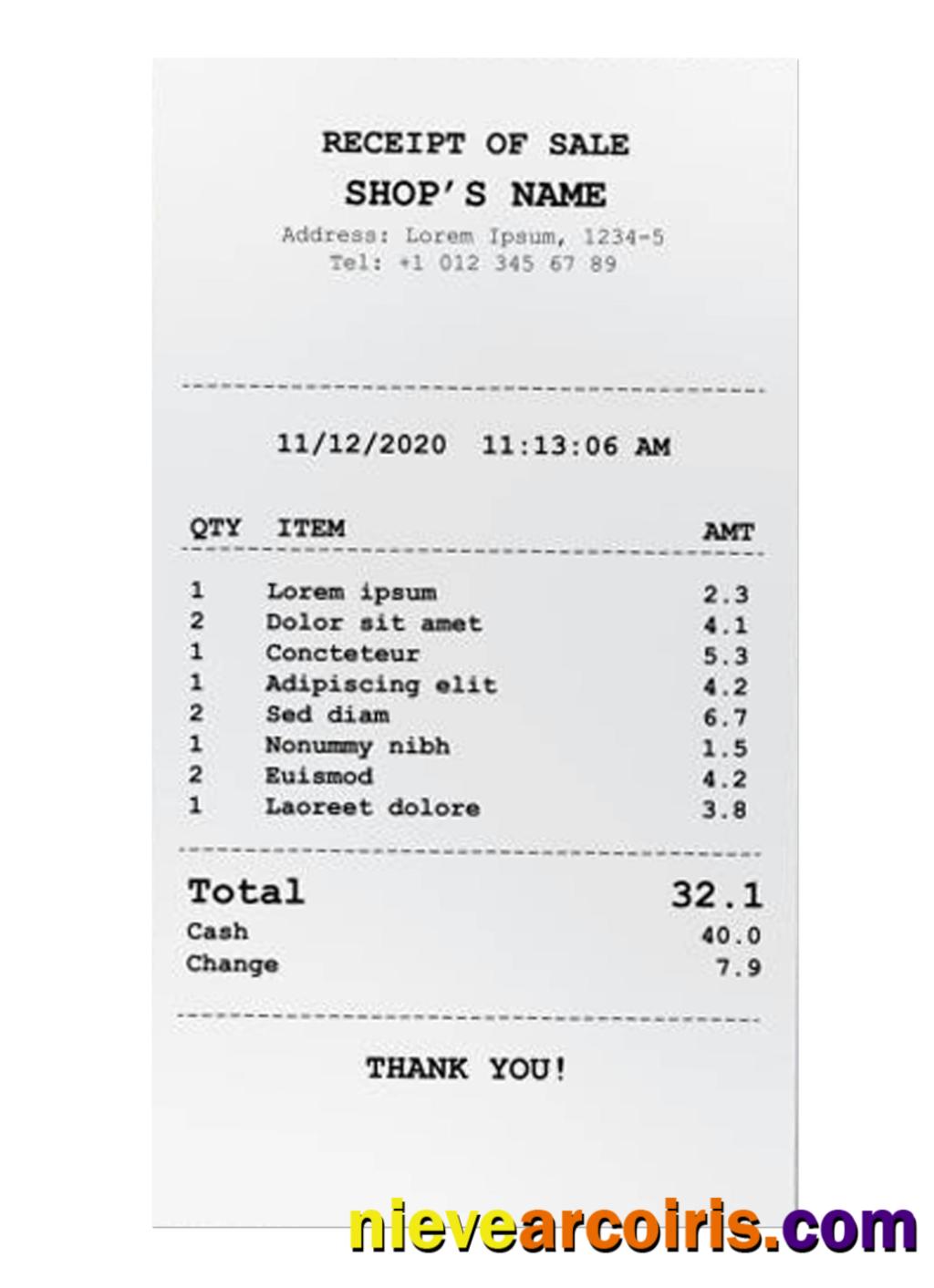 SHOP'S payment receipt